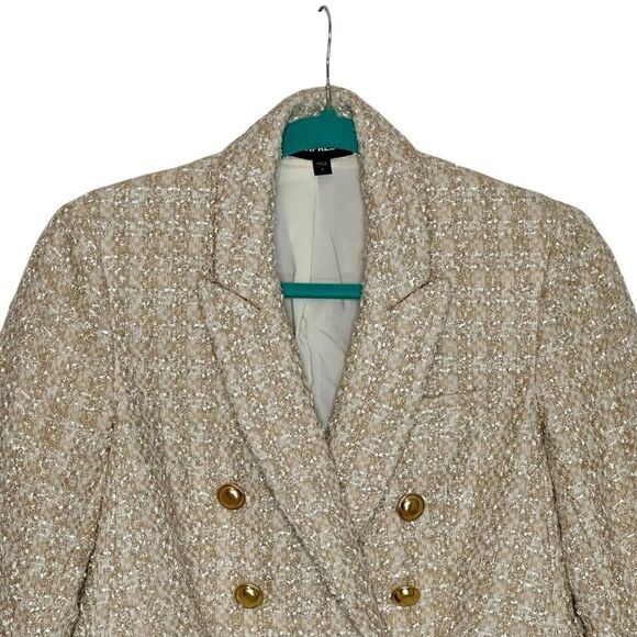 Express Cream Gold Metallic Double Breasted Tweed Blazer | S - Picture 5 of 11